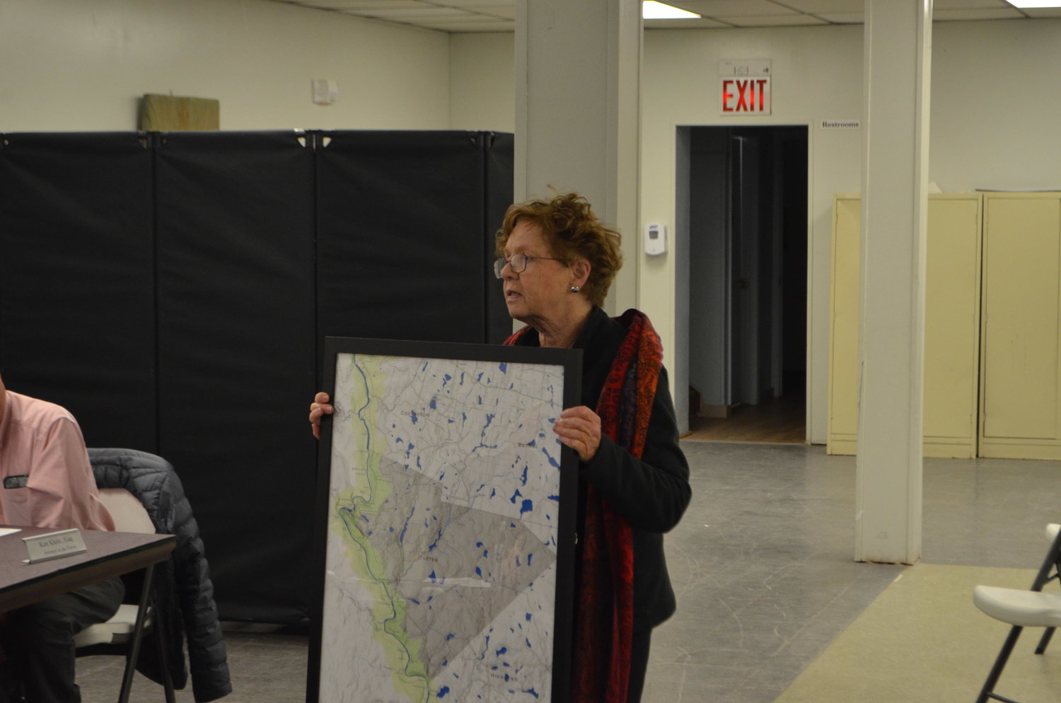 Susan Sullivan, Tusten representative to the Upper Delaware Council, presents the Tusten town board with a map delineating the Upper Delaware River Corridor.